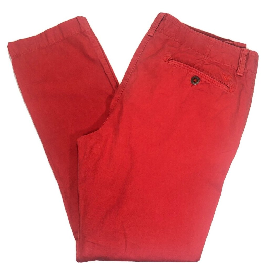 American Eagle Classic Slim Fit Straight Leg Chino Red Mens Pants 34 X 32